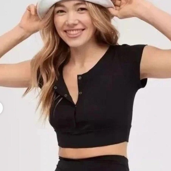 Aerie black button down crop top - Picture 1 of 6